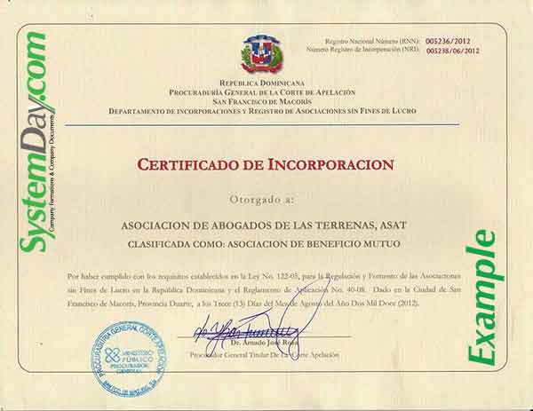 Dominican Republic Certificate of Incorporation