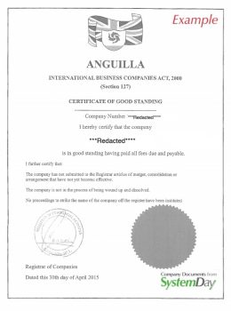 Anguilla Certificate of Good Standing Example
