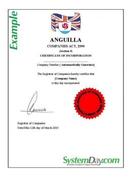 Anguilla Certificate of Incorporation