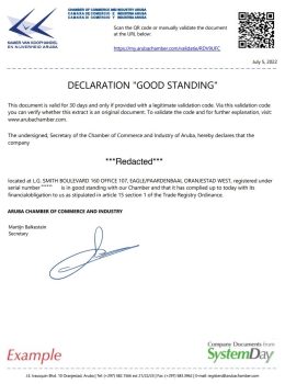 Aruba Certificate of Good Standing example