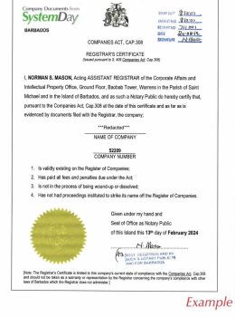 Certificate of Good Standing Barbados example
