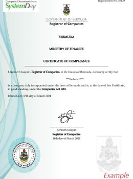 Certificate of Good Standing Bermuda example