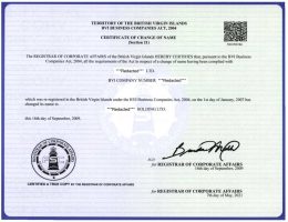 BVI Certificate of Name Change