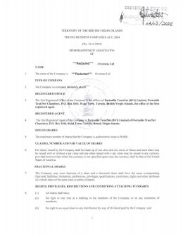 BVI Memorandum of Association