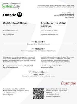 canada certificate of good standing