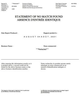 Canada no trace Certificate