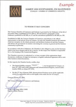 Certificate of Good Standing Curacao example