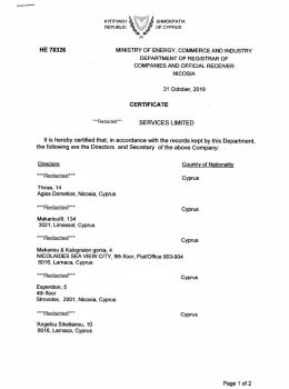Cyprus Directors Certificate