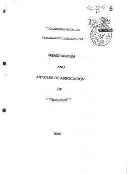 Cyprus Memorandum and Articles of Association