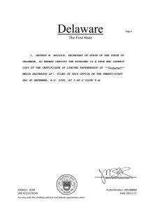 Delaware Certificate of Limited Partnership