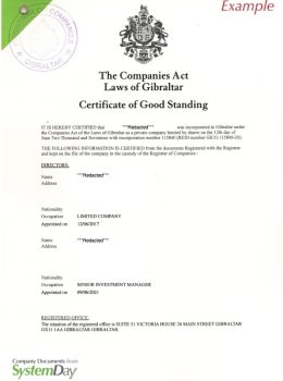 Certificate of Good Standing Gibraltar example
