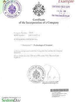 Gibraltar Certificate of Incorporation