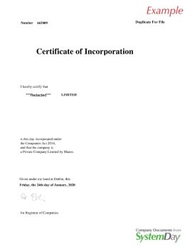 Ireland Certificate of Incorporation