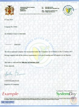 Certificate of Good Standing Jamaica