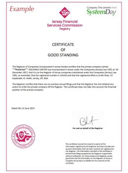 Certificate of Good Standing Jersey example