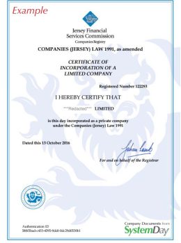 Jersey Certificate of Incorporation