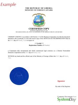 Liberia articles of incorporation