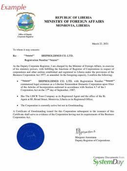 Liberia certificate of status