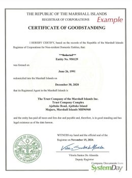certificate of good standing marshall islands example