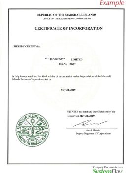 Certificate of Incorporation Marshall islands