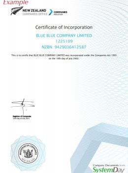 New Zealand Certificate of Incorporation