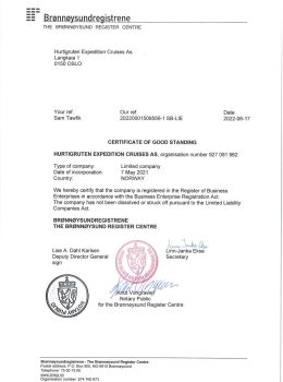 Certificate of Good Standing Norway example