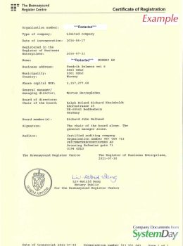 Norway Certificate of Incorporation