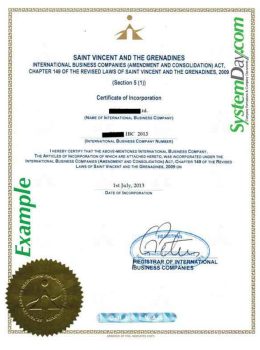 Saint Vincent Certificate of Incorporation