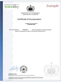 Samoa Certificate of Incorporation