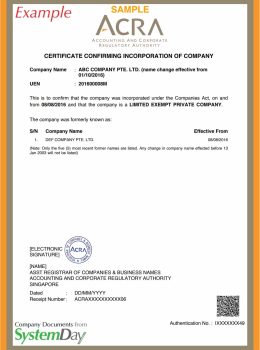 Singapore Certificate of Incorporation