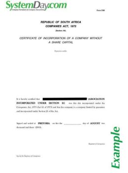 South Africa Certificate of Incorporation