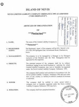 St Kitts and Nevis Articles of Incorporation