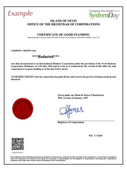 Certificate of Good Standing St Kitts example