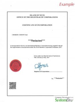 St Kitts Certificate of Incorporation
