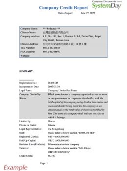 Taiwan Company Credit Report