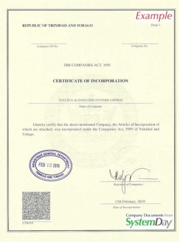 Trinidad and Tobago Certificate of Incorporation