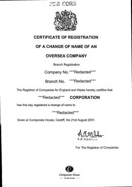 UK Certificate of Name Change