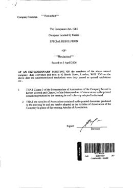 UK Memorandum and Articles of Association