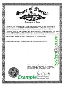 Florida Certificate of Incorporation