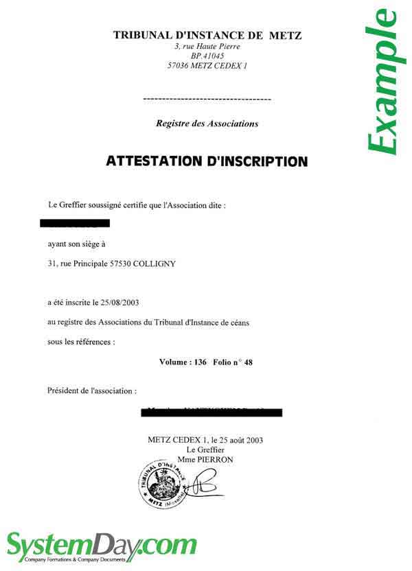 France Certificate of Incorporation
