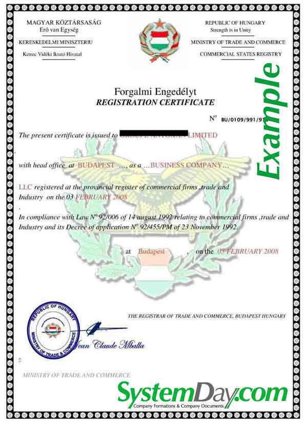 Hungary Certificate of Incorporation
