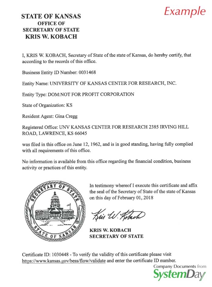 kansas certificate of authority lookup