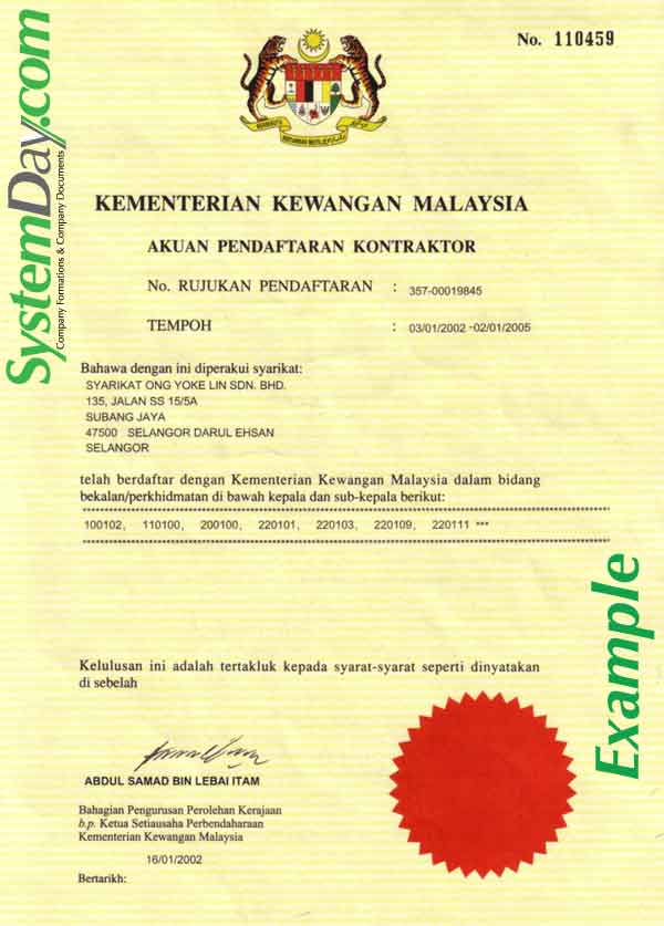 Malaysia Certificate of Incorporation