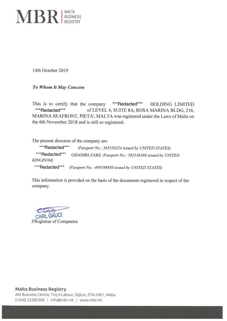 Malta Company Documents