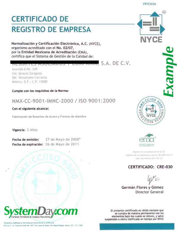 Mexico Certificate of Incorporation