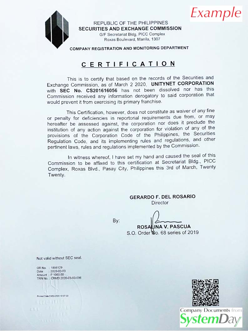 Philippines Certificate of Good Standing