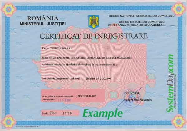 Romania Certificate of Incorporation
