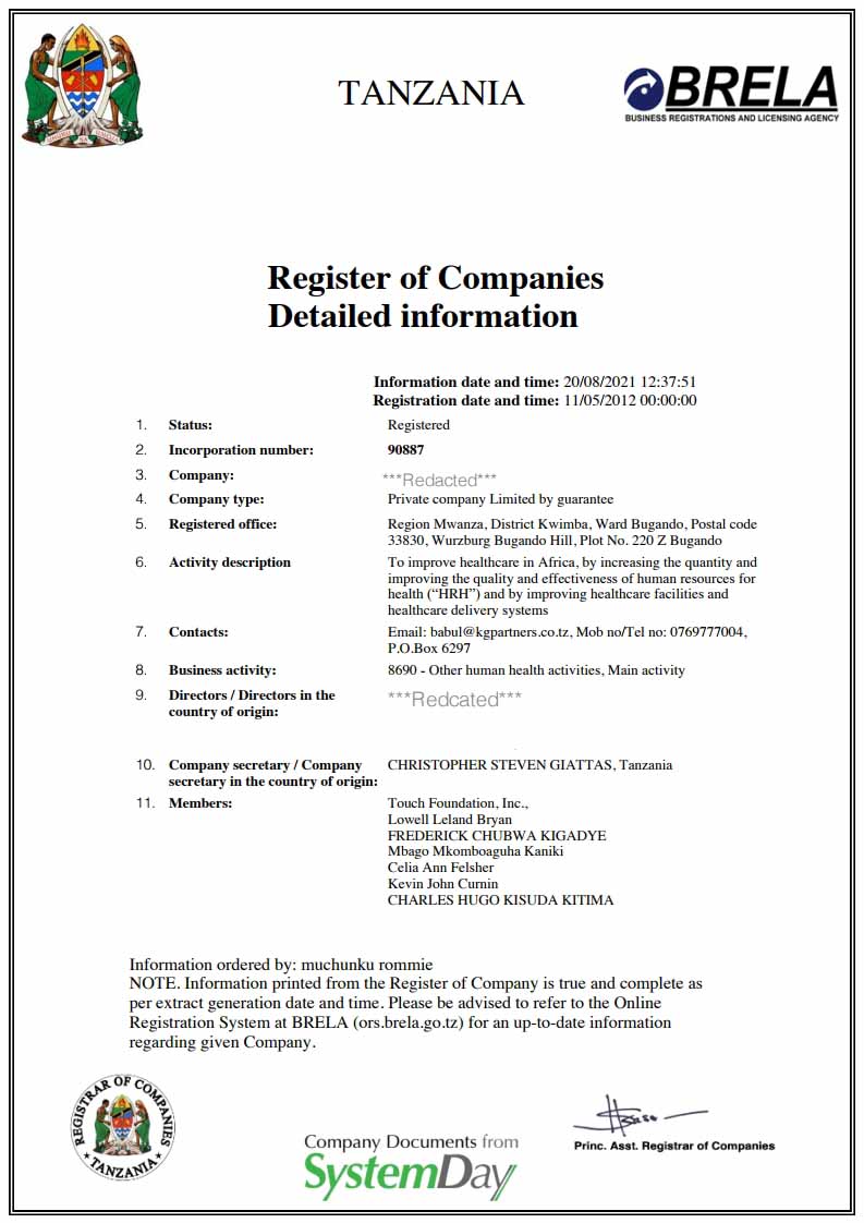 Tanzania Certificate of Good Standing