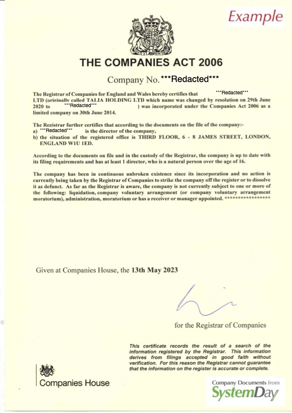 uk Certificate of incumbency