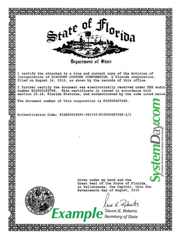 certificate of formation florida